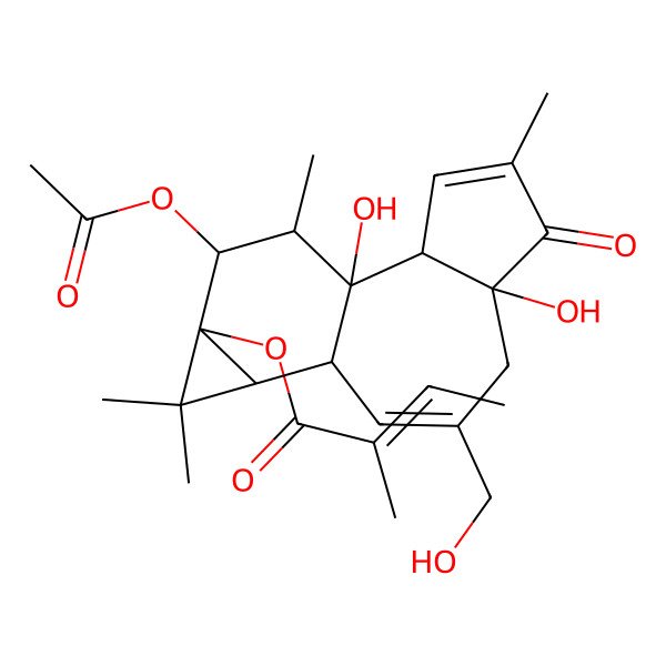 2D Structure of [(1S,2R,6R,10R,11S,13S,14R,15R)-14-acetyloxy-1,6-dihydroxy-8-(hydroxymethyl)-4,12,12,15-tetramethyl-5-oxo-13-tetracyclo[8.5.0.02,6.011,13]pentadeca-3,8-dienyl] (E)-2-methylbut-2-enoate