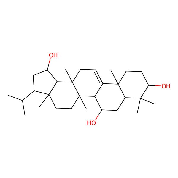 2D Structure of (1R,3S,3aS,5aS,5bS,6S,7aS,9S,11aS,13aR,13bS)-3a,5a,8,8,11a,13a-hexamethyl-3-propan-2-yl-1,2,3,4,5,5b,6,7,7a,9,10,11,13,13b-tetradecahydrocyclopenta[a]chrysene-1,6,9-triol
