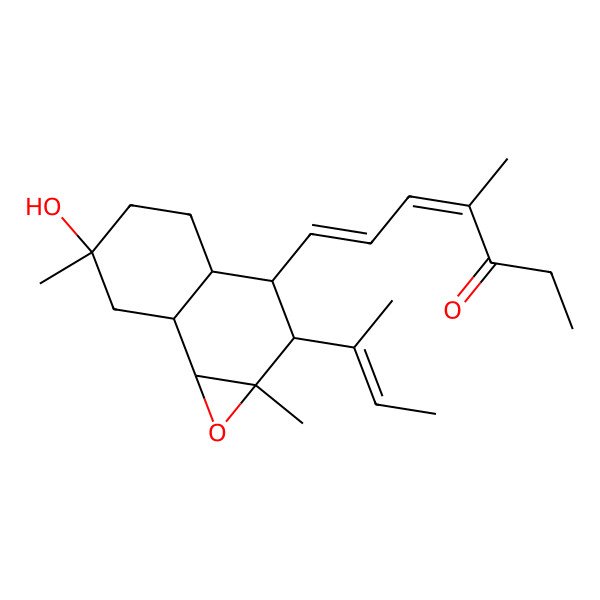 2D Structure of 7-(2-But-2-en-2-yl-6-hydroxy-1a,6-dimethyl-2,3,3a,4,5,7,7a,7b-octahydronaphtho[1,2-b]oxiren-3-yl)-4-methylhepta-4,6-dien-3-one