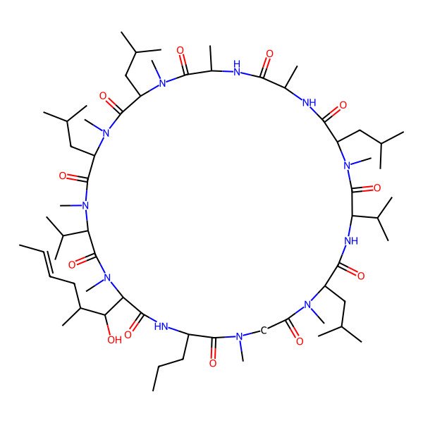 2D Structure of 33-[(E)-1-hydroxy-2-methyl-hex-4-enyl]-6,9,18,24-tetraisobutyl-3,21-diisopropyl-1,4,7,10,12,15,19,25,28-nonamethyl-30-propyl-1,4,7,10,13,16,19,22,25,28,31-undecazacyclotritriacontane-2,5,8,11,14,17,20,23,26,29,32-undecone