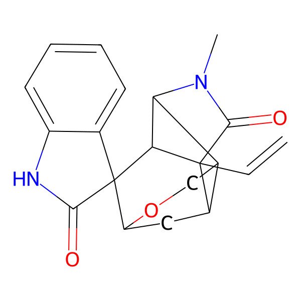 2D Structure of (1'R,2'S,3S,6'S,8'R,11'S)-2'-ethenyl-4'-methylspiro[1H-indole-3,7'-9-oxa-4-azatetracyclo[6.3.1.02,6.05,11]dodecane]-2,3'-dione