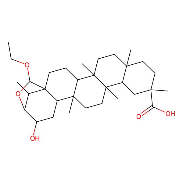 2D Structure of (24R)-2alpha-Hydroxy-3beta,24-epoxy-24-ethoxyfriedelane-29-oic acid 2D Structure of (24R)-2alpha-Hydroxy-3beta,24-epoxy-24-ethoxyfriedelane-29-oic acid