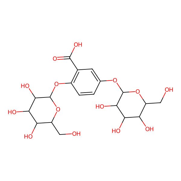 2D Structure of 2,5-bis[[(2S,3R,4S,5S,6R)-3,4,5-trihydroxy-6-(hydroxymethyl)oxan-2-yl]oxy]benzoic acid
