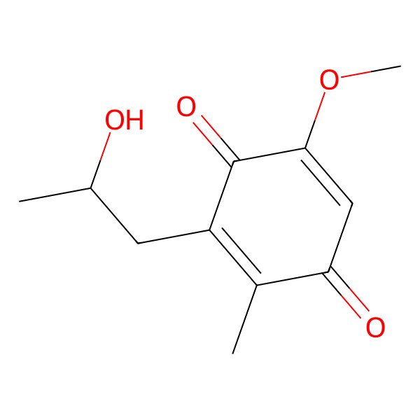 2D Structure of 2,5-Cyclohexadiene-1,4-dione,3-[(2R)-2-hydroxypropyl]-5-methoxy-2-methyl-