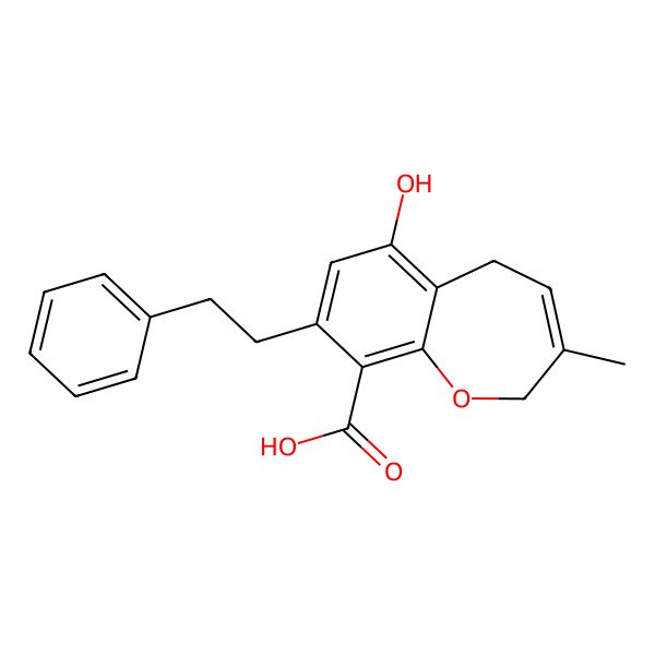 2D Structure of 2,5-Dihydro-6-hydroxy-3-methyl-8-(2-phenylethyl)-1-benzoxepin-9-carboxylic acid