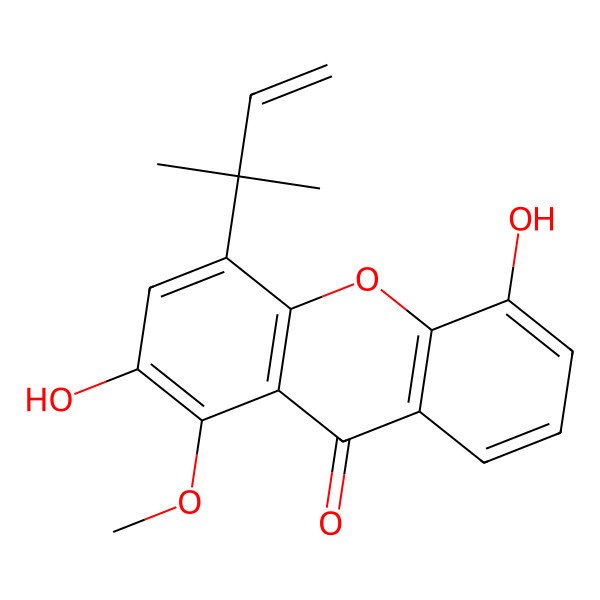 2D Structure of 2,5-Dihydroxy-1-methoxy-4-(2-methylbut-3-en-2-yl)xanthen-9-one