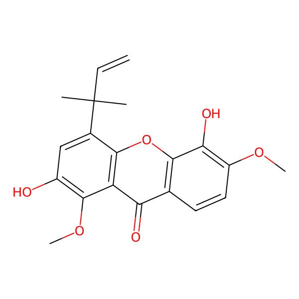 2D Structure of 2,5-Dihydroxy-1,6-dimethoxy-4-(2-methylbut-3-en-2-yl)xanthen-9-one