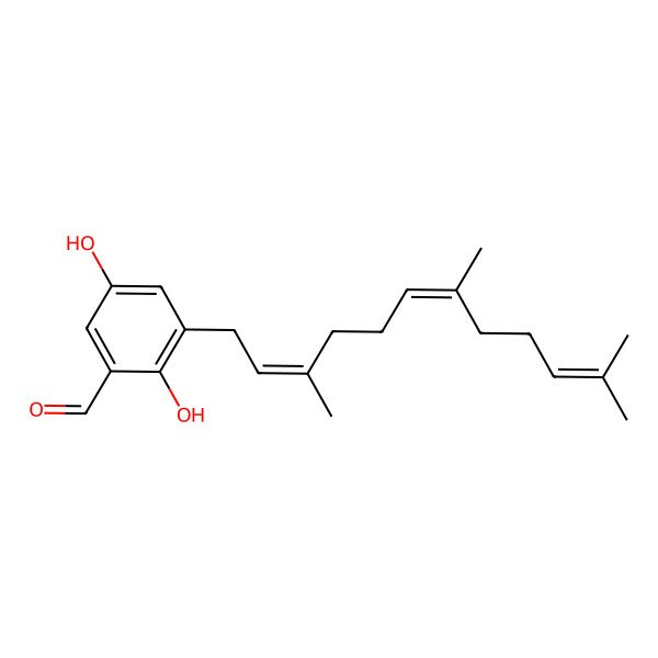 2D Structure of 2,5-dihydroxy-3-[(2E,6E)-3,7,11-trimethyldodeca-2,6,10-trienyl]benzaldehyde