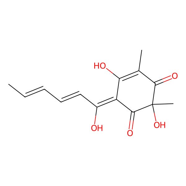 2D Structure of 2,5-Dihydroxy-6-(1-hydroxyhexa-2,4-dienylidene)-2,4-dimethylcyclohex-4-ene-1,3-dione