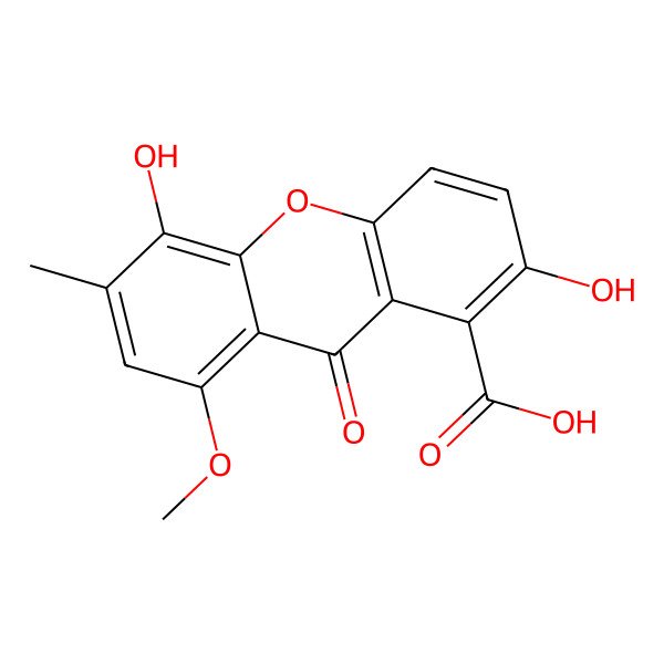 2D Structure of 2,5-Dihydroxy-8-methoxy-6-methyl-9-oxo-9h-xanthene-1-carboxylic acid