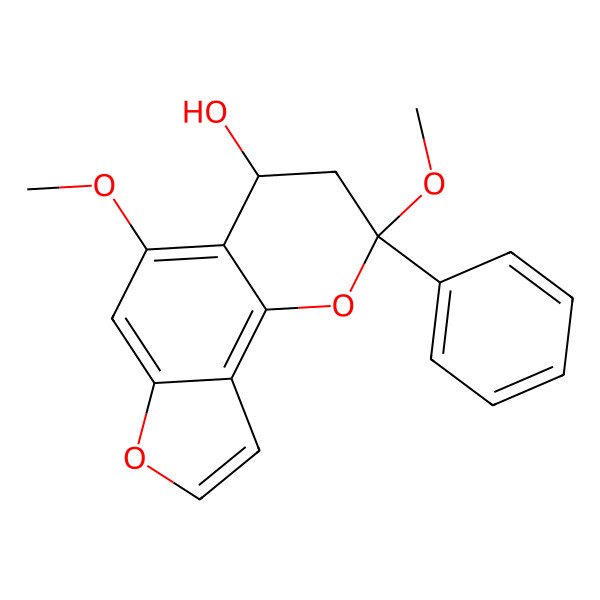 2D Structure of 2,5-Dimethoxy-2-phenyl-3,4-dihydrofuro[2,3-h]chromen-4-ol