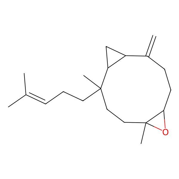 2D Structure of 2,5-Dimethyl-10-methylidene-2-(4-methylpent-3-enyl)-6-oxatricyclo[9.1.0.05,7]dodecane
