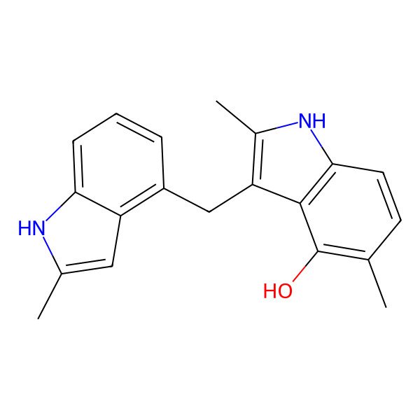 2D Structure of 2,5-dimethyl-3-[(2-methyl-1H-indol-4-yl)methyl]-1H-indol-4-ol