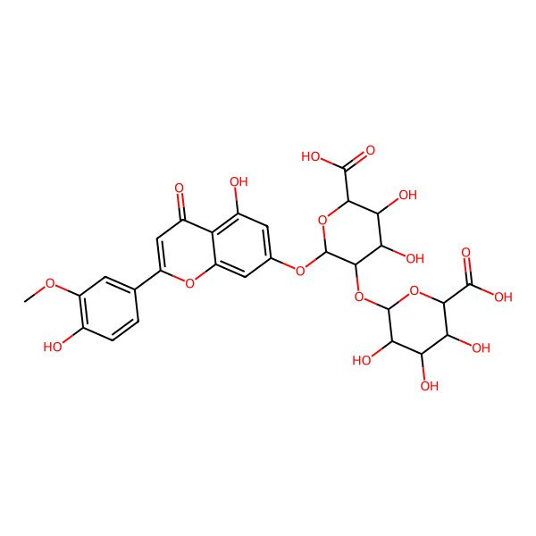 2D Structure of (2S,3S,4S,5R,6R)-6-[(2S,3R,4S,5S,6S)-6-carboxy-4,5-dihydroxy-2-[5-hydroxy-2-(4-hydroxy-3-methoxyphenyl)-4-oxochromen-7-yl]oxyoxan-3-yl]oxy-3,4,5-trihydroxyoxane-2-carboxylic acid