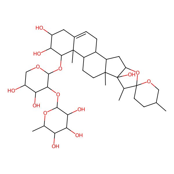 2D Structure of 14-[4,5-Dihydroxy-3-(3,4,5-trihydroxy-6-methyloxan-2-yl)oxyoxan-2-yl]oxy-5',7,9,13-tetramethylspiro[5-oxapentacyclo[10.8.0.02,9.04,8.013,18]icos-18-ene-6,2'-oxane]-8,15,16-triol