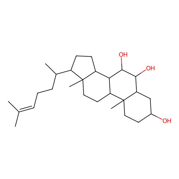 2D Structure of 10,13-dimethyl-17-(6-methylhept-5-en-2-yl)-2,3,4,5,6,7,8,9,11,12,14,15,16,17-tetradecahydro-1H-cyclopenta[a]phenanthrene-3,6,7-triol