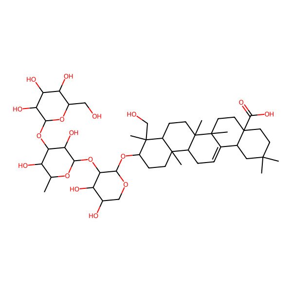 2D Structure of (4aS,6aR,6aS,6bR,8aR,9R,10S,12aR,14bR)-10-[(2S,3R,4S,5S)-3-[(2S,3R,4R,5S,6S)-3,5-dihydroxy-6-methyl-4-[(2S,3R,4S,5S,6R)-3,4,5-trihydroxy-6-(hydroxymethyl)oxan-2-yl]oxyoxan-2-yl]oxy-4,5-dihydroxyoxan-2-yl]oxy-9-(hydroxymethyl)-2,2,6a,6b,9,12a-hexamethyl-1,3,4,5,6,6a,7,8,8a,10,11,12,13,14b-tetradecahydropicene-4a-carboxylic acid