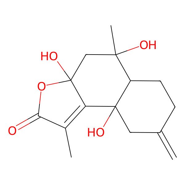 2D Structure of (3aR,5R,5aR,9aR)-3a,5,9a-trihydroxy-1,5-dimethyl-8-methylidene-5a,6,7,9-tetrahydro-4H-benzo[e][1]benzofuran-2-one