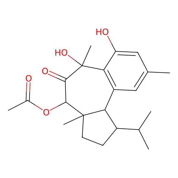 2D Structure of (6,7-dihydroxy-3a,6,9-trimethyl-5-oxo-1-propan-2-yl-2,3,4,10b-tetrahydro-1H-benzo[e]azulen-4-yl) acetate
