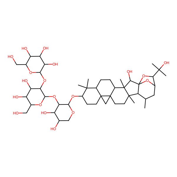 2D Structure of 2-[2-[4,5-Dihydroxy-2-[[2-hydroxy-22-(2-hydroxypropan-2-yl)-3,8,8,17,19-pentamethyl-23,24-dioxaheptacyclo[19.2.1.01,18.03,17.04,14.07,12.012,14]tetracosan-9-yl]oxy]oxan-3-yl]oxy-4,5-dihydroxy-6-(hydroxymethyl)oxan-3-yl]oxy-6-(hydroxymethyl)oxane-3,4,5-triol