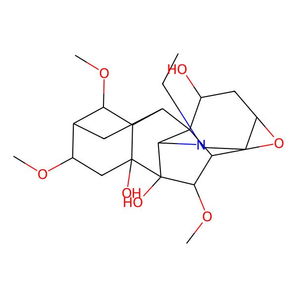 2D Structure of (1S,2R,4S,6S,9S,10S,11R,13S,14R,15S,16R,17R,18R,19S)-8-ethyl-13,15,19-trimethoxy-5-oxa-8-azaheptacyclo[8.7.2.114,17.01,9.04,6.06,18.011,16]icosane-2,10,11-triol