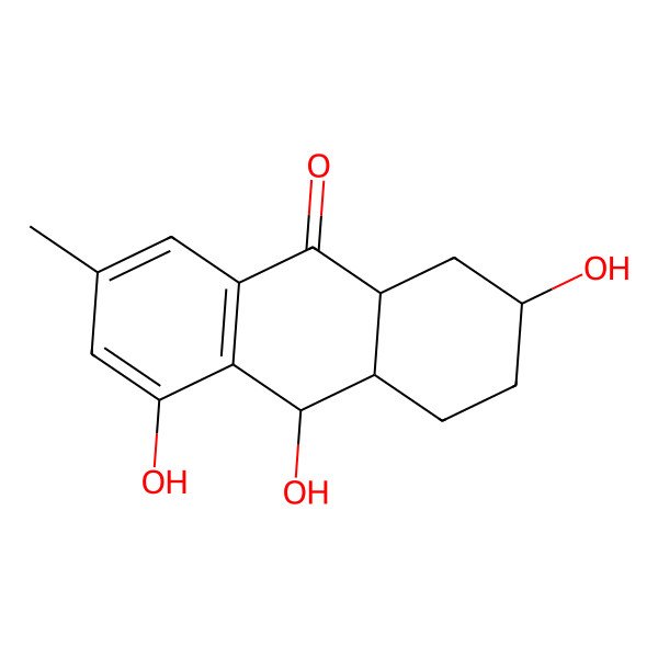 2D Structure of 2,5,10-trihydroxy-7-methyl-2,3,4,4a,9a,10-hexahydro-1H-anthracen-9-one