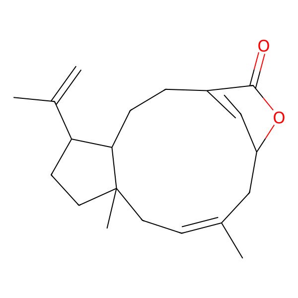 2D Structure of (4S,5S,8R,10E,13R)-8,11-dimethyl-5-prop-1-en-2-yl-14-oxatricyclo[11.2.1.04,8]hexadeca-1(16),10-dien-15-one