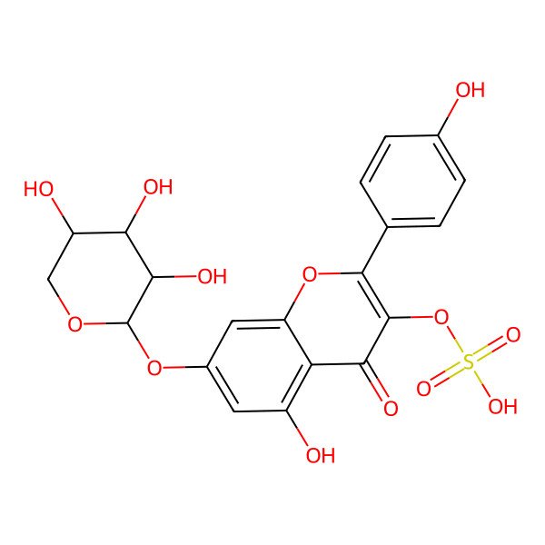 2D Structure of [5-hydroxy-2-(4-hydroxyphenyl)-4-oxo-7-[(2R,3R,4R,5R)-3,4,5-trihydroxyoxan-2-yl]oxychromen-3-yl] hydrogen sulfate