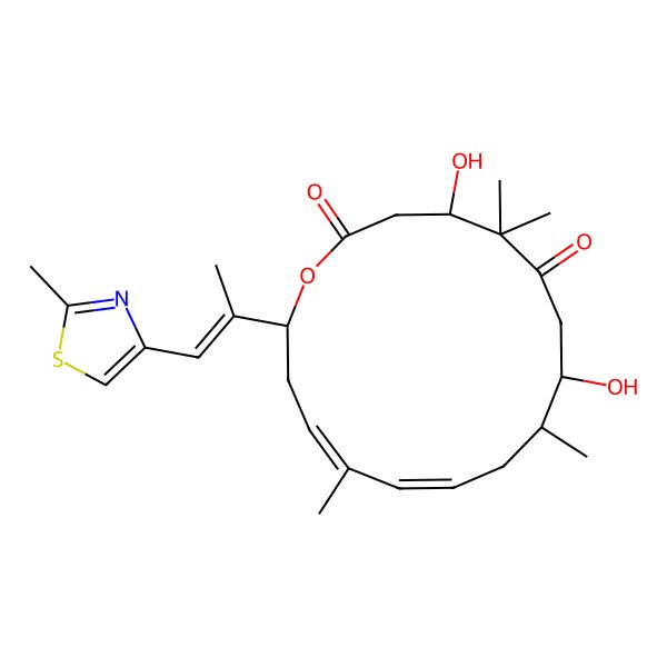 2D Structure of 4,8-Dihydroxy-5,5,9,13-tetramethyl-16-[1-(2-methyl-1,3-thiazol-4-yl)prop-1-en-2-yl]-1-oxacyclohexadeca-11,13-diene-2,6-dione