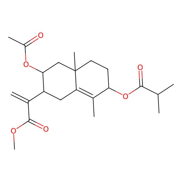 2D Structure of [6-acetyloxy-7-(3-methoxy-3-oxoprop-1-en-2-yl)-1,4a-dimethyl-3,4,5,6,7,8-hexahydro-2H-naphthalen-2-yl] 2-methylpropanoate