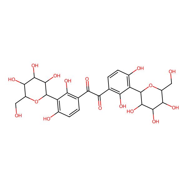 2D Structure of 1-[2,4-dihydroxy-3-[(2S,3R,4R,5S,6R)-3,4,5-trihydroxy-6-(hydroxymethyl)oxan-2-yl]phenyl]-2-[2,4-dihydroxy-3-[(2R,3S,4S,5R,6S)-3,4,5-trihydroxy-6-(hydroxymethyl)oxan-2-yl]phenyl]ethane-1,2-dione