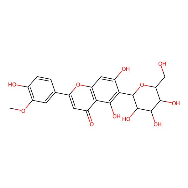 2D Structure of 5,7-dihydroxy-2-(4-hydroxy-3-methoxyphenyl)-6-[(2R,3S,4R,5S,6S)-3,4,5-trihydroxy-6-(hydroxymethyl)oxan-2-yl]chromen-4-one