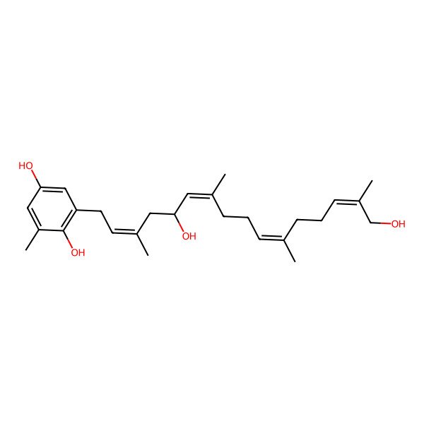 2D Structure of 2-[(2E,5R,6E,10E,14Z)-5,16-dihydroxy-3,7,11,15-tetramethylhexadeca-2,6,10,14-tetraenyl]-6-methylbenzene-1,4-diol