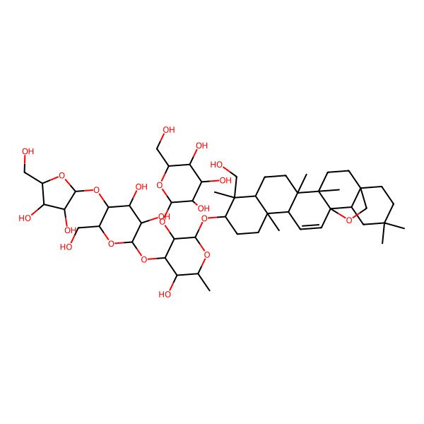 2D Structure of (2S,3R,4S,5S,6R)-2-[(2R,3R,4S,5S,6R)-4-[(2S,3R,4R,5S,6R)-5-[(2S,3R,4R,5R)-3,4-dihydroxy-5-(hydroxymethyl)oxolan-2-yl]oxy-3,4-dihydroxy-6-(hydroxymethyl)oxan-2-yl]oxy-5-hydroxy-2-[[(1S,4S,5R,8S,9R,10S,13S,14R,17S,18R)-9-(hydroxymethyl)-4,5,9,13,20,20-hexamethyl-24-oxahexacyclo[15.5.2.01,18.04,17.05,14.08,13]tetracos-15-en-10-yl]oxy]-6-methyloxan-3-yl]oxy-6-(hydroxymethyl)oxane-3,4,5-triol