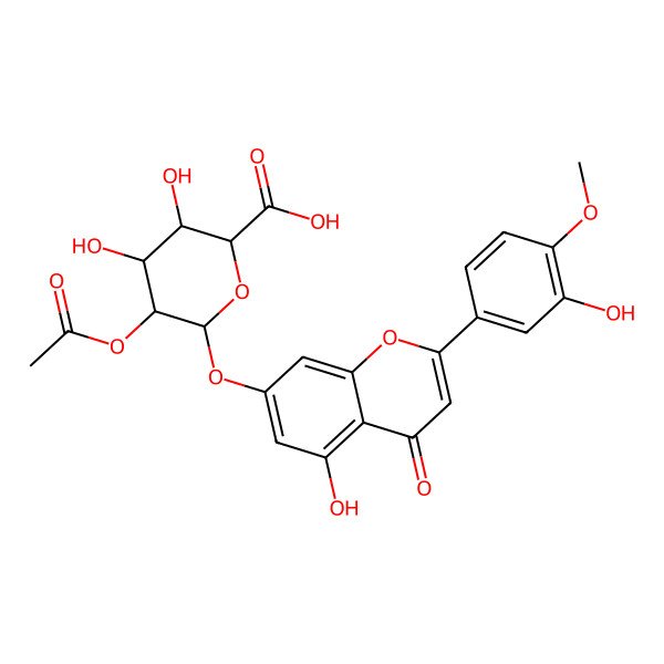 2D Structure of 5-Acetyloxy-3,4-dihydroxy-6-[5-hydroxy-2-(3-hydroxy-4-methoxyphenyl)-4-oxochromen-7-yl]oxyoxane-2-carboxylic acid