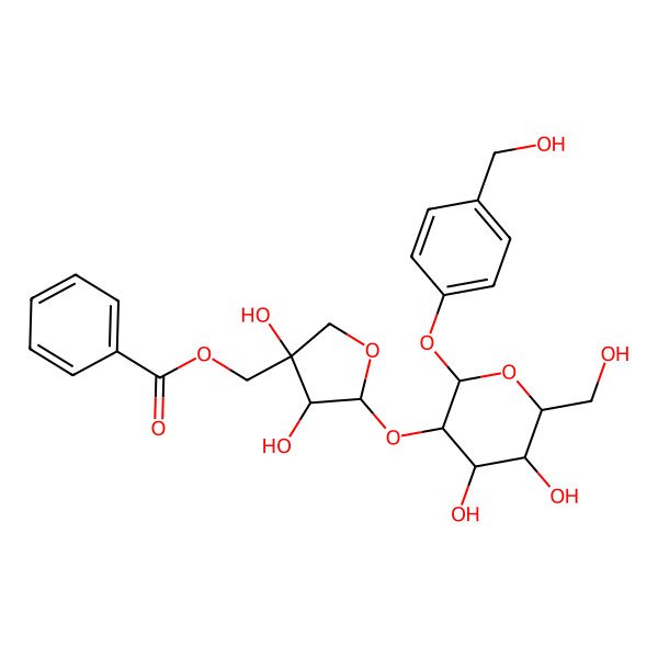 2D Structure of [(3S,4R,5S)-5-[(2S,3R,4S,5R,6R)-4,5-dihydroxy-6-(hydroxymethyl)-2-[4-(hydroxymethyl)phenoxy]oxan-3-yl]oxy-3,4-dihydroxyoxolan-3-yl]methyl benzoate