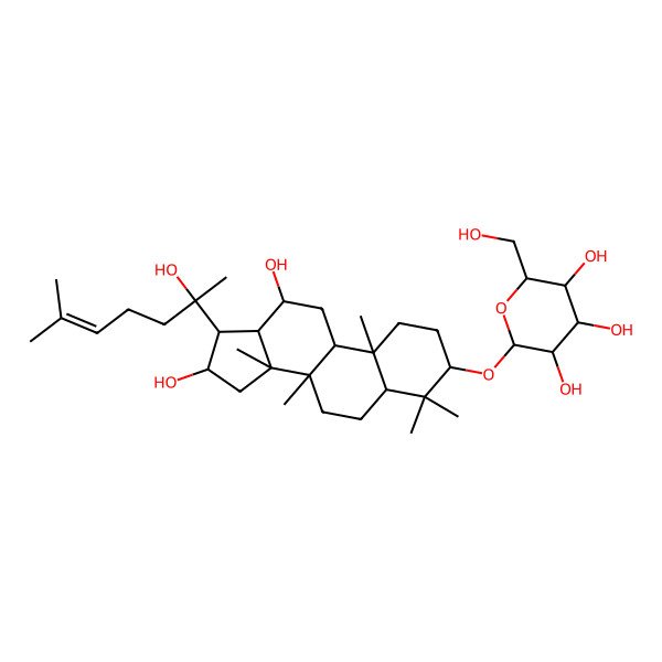 2D Structure of 2-[[12,16-dihydroxy-17-(2-hydroxy-6-methylhept-5-en-2-yl)-4,4,8,10,14-pentamethyl-2,3,5,6,7,9,11,12,13,15,16,17-dodecahydro-1H-cyclopenta[a]phenanthren-3-yl]oxy]-6-(hydroxymethyl)oxane-3,4,5-triol