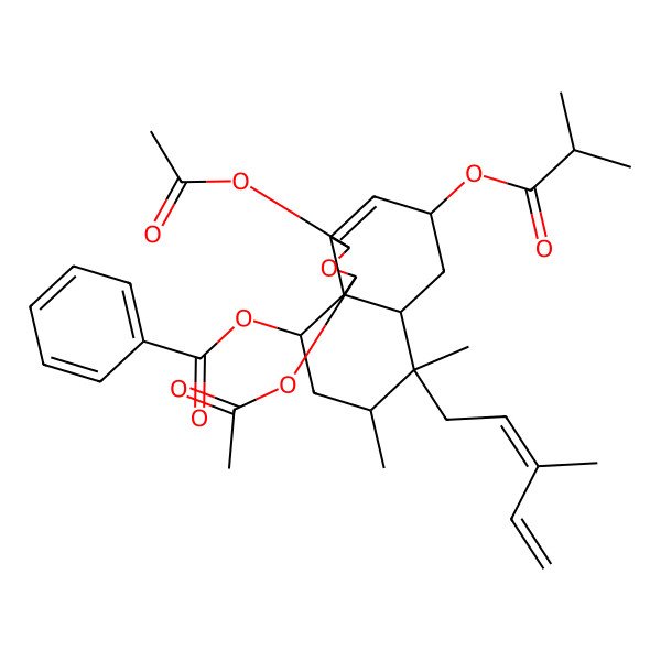 2D Structure of [1,3-Diacetyloxy-7,8-dimethyl-7-(3-methylpenta-2,4-dienyl)-5-(2-methylpropanoyloxy)-1,3,5,6,6a,8,9,10-octahydrobenzo[d][2]benzofuran-10-yl] benzoate