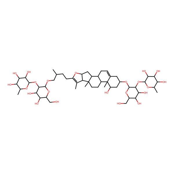 2D Structure of (2S,3R,4R,5R,6S)-2-[(2R,3R,4S,5S,6R)-2-[(2R)-4-[(1S,2S,4S,8S,9S,12S,13R,14R,16R)-16-[(2R,3R,4S,5S,6R)-4,5-dihydroxy-6-(hydroxymethyl)-3-[(2S,3R,4R,5R,6S)-3,4,5-trihydroxy-6-methyloxan-2-yl]oxyoxan-2-yl]oxy-14-hydroxy-7,9,13-trimethyl-5-oxapentacyclo[10.8.0.02,9.04,8.013,18]icosa-6,18-dien-6-yl]-2-methylbutoxy]-4,5-dihydroxy-6-(hydroxymethyl)oxan-3-yl]oxy-6-methyloxane-3,4,5-triol
