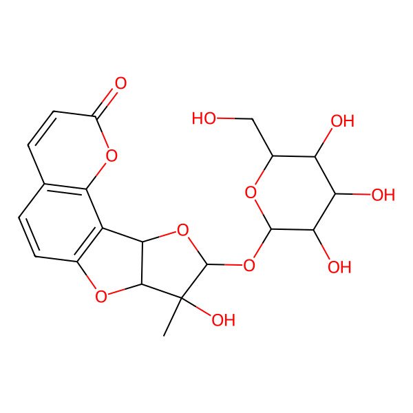 2D Structure of 13-Hydroxy-13-methyl-14-[3,4,5-trihydroxy-6-(hydroxymethyl)oxan-2-yl]oxy-3,11,15-trioxatetracyclo[8.6.0.02,7.012,16]hexadeca-1(10),2(7),5,8-tetraen-4-one