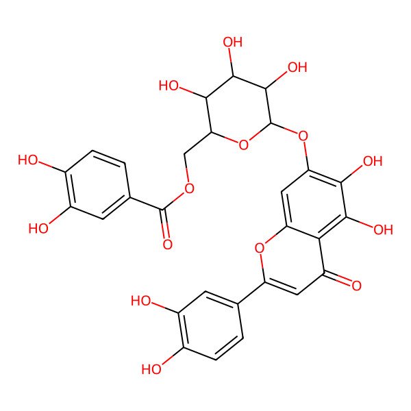 2D Structure of [(2R,3S,4S,5R,6S)-6-[2-(3,4-dihydroxyphenyl)-5,6-dihydroxy-4-oxochromen-7-yl]oxy-3,4,5-trihydroxyoxan-2-yl]methyl 3,4-dihydroxybenzoate