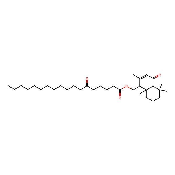 2D Structure of (2,5,5,8a-tetramethyl-4-oxo-4a,6,7,8-tetrahydro-1H-naphthalen-1-yl)methyl 6-oxooctadecanoate