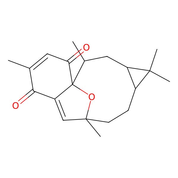 2D Structure of 2,5,5,9,13-Pentamethyl-16-oxatetracyclo[7.6.1.01,11.04,6]hexadeca-10,13-diene-12,15-dione