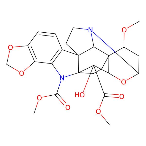 2D Structure of dimethyl (1S,2R,6R,17S,18R,19R,21S,23S)-18-hydroxy-23-methoxy-11,13,20-trioxa-3,16-diazaoctacyclo[15.6.2.01,19.02,6.03,21.06,17.07,15.010,14]pentacosa-7(15),8,10(14)-triene-16,18-dicarboxylate