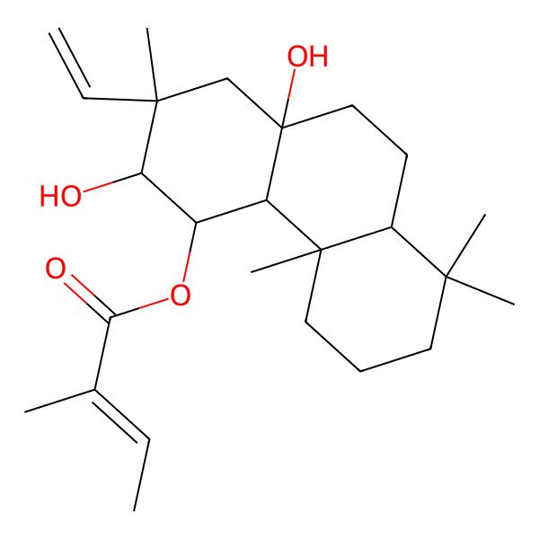 2D Structure of (2-Ethenyl-3,10a-dihydroxy-2,4b,8,8-tetramethyl-1,3,4,4a,5,6,7,8a,9,10-decahydrophenanthren-4-yl) 2-methylbut-2-enoate