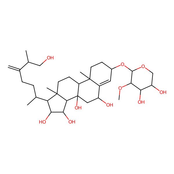 2D Structure of 3-(4,5-Dihydroxy-3-methoxyoxan-2-yl)oxy-17-(7-hydroxy-6-methyl-5-methylideneheptan-2-yl)-10,13-dimethyl-1,2,3,6,7,9,11,12,14,15,16,17-dodecahydrocyclopenta[a]phenanthrene-6,8,15,16-tetrol