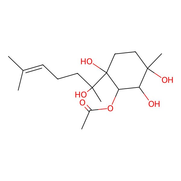 2D Structure of [2,5,6-Trihydroxy-2-(2-hydroxy-6-methylhept-5-en-2-yl)-5-methylcyclohexyl] acetate