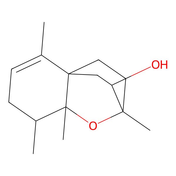 2D Structure of 2,5,6,8-Tetramethyl-7-oxatricyclo[6.2.2.01,6]dodec-2-en-9-ol