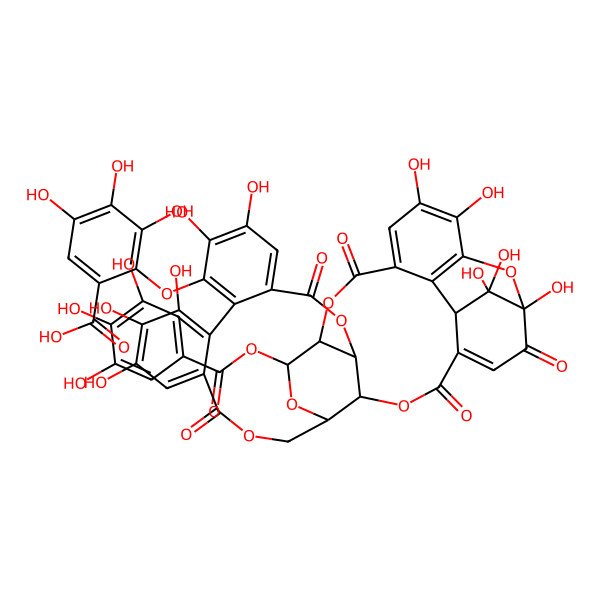 2D Structure of 2-[[1,13,14,18,19,20,34,35,39,39-Decahydroxy-2,5,10,23,31-pentaoxo-28-(3,4,5-trihydroxybenzoyl)oxy-6,9,24,27,30,40-hexaoxaoctacyclo[34.3.1.04,38.07,26.08,29.011,16.017,22.032,37]tetraconta-3,11,13,15,17,19,21,32,34,36-decaen-15-yl]oxy]-3,4,5-trihydroxybenzoic acid