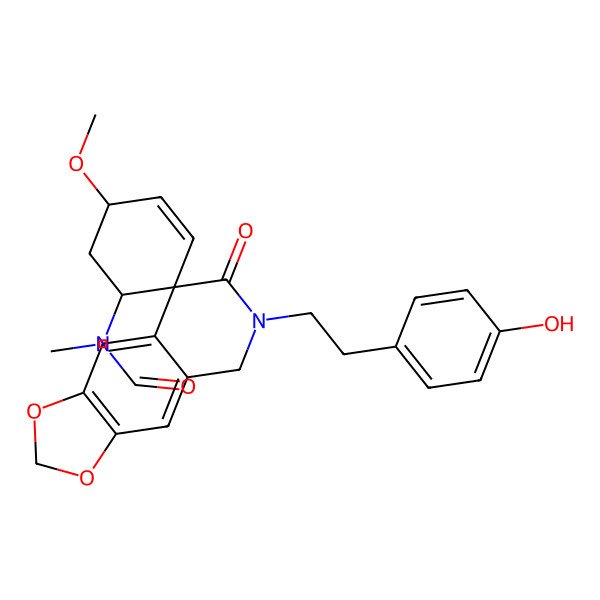 2D Structure of N-[(1'R,5'R,8S)-6-[2-(4-hydroxyphenyl)ethyl]-5'-methoxy-7-oxospiro[5H-[1,3]dioxolo[4,5-g]isoquinoline-8,2'-cyclohex-3-ene]-1'-yl]-N-methylformamide